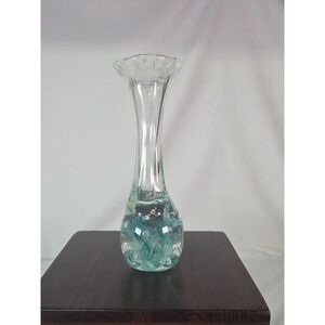 Joe Rice 8 Inch Teal Hand Blown Floral Vase